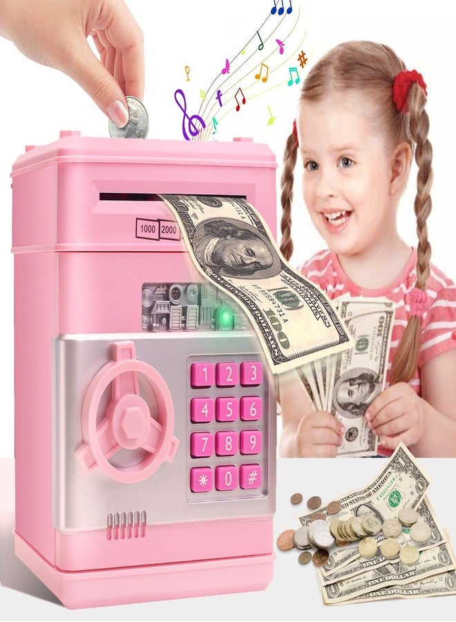 civan ATM Piggy Bank for Kids, Electronic Money Saving Box with Password, Safe Cash Coin Saving Bank Toys for Ages 8-13 3-8 Kids Girls Boys Birthday (Pink) - Image 1